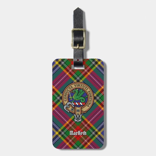 Clan MacBeth Crest over Tartan Bagagelabel (Voorkant verticaal)