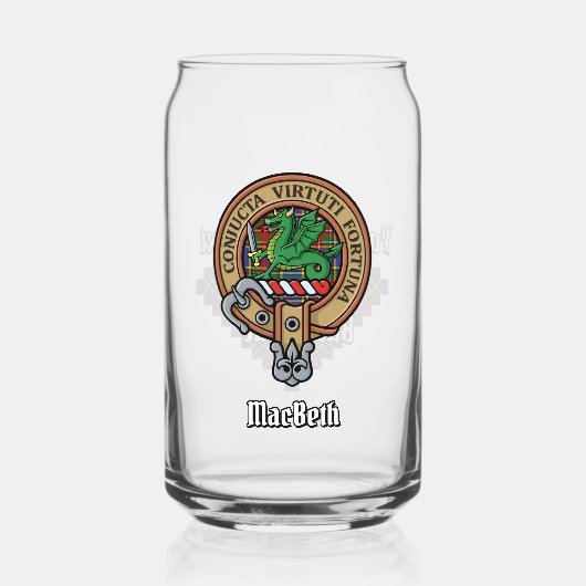 Clan MacBeth Crest over Tartan Blikvorm Glas (Voorkant)