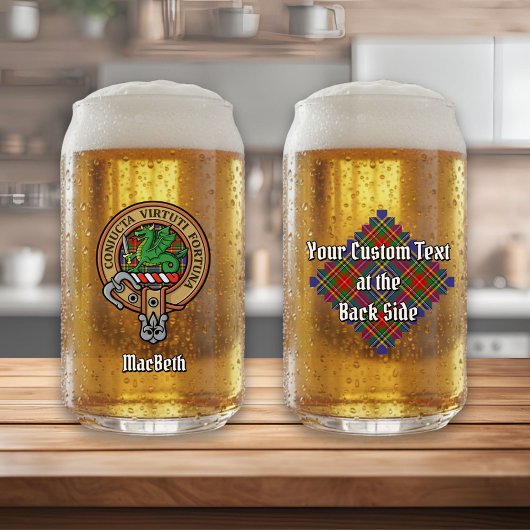 Clan MacBeth Crest over Tartan Blikvorm Glas