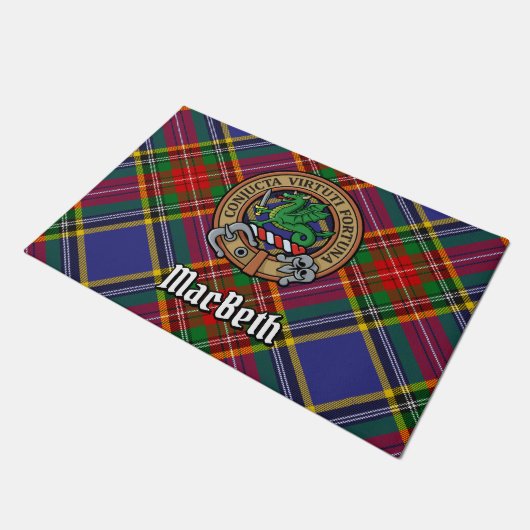 Clan MacBeth Crest over Tartan Deurmat (Schuin)