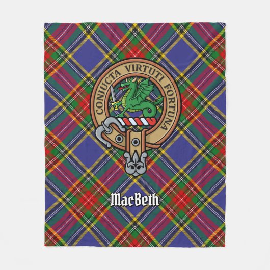 Clan MacBeth Crest over Tartan Fleece Deken (Voorkant)