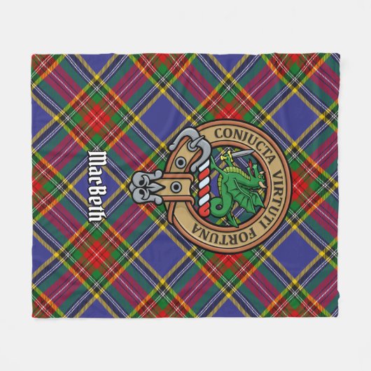 Clan MacBeth Crest over Tartan Fleece Deken (Voorkant (Horizontaal))