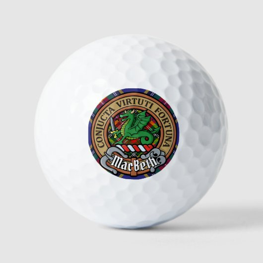 Clan MacBeth Crest over Tartan Golfballen (Voorkant)