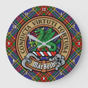 Clan MacBeth Crest over Tartan Grote Klok
