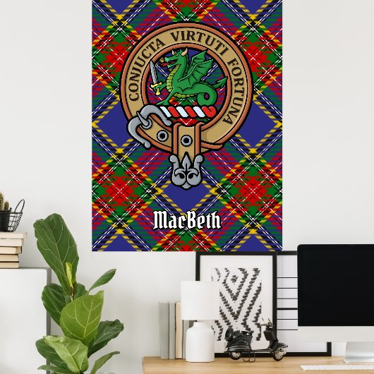 Clan MacBeth Crest over Tartan Poster (Thuiskantoor)