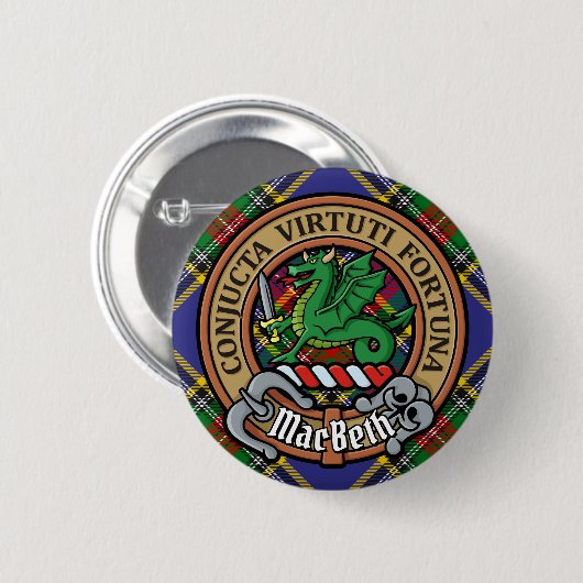 Clan MacBeth Crest over Tartan Ronde Button 5,7 Cm (Voorkant /achterkant)