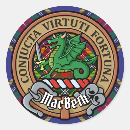 Clan MacBeth Crest over Tartan Ronde Sticker (Voorkant)