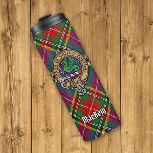 Clan MacBeth Crest over Tartan Thermosbeker