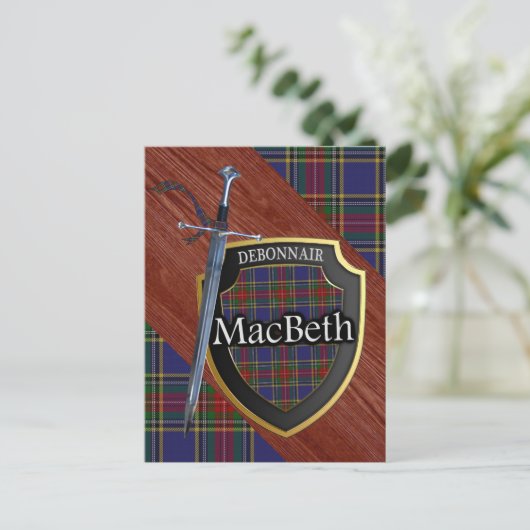 Clan MacBeth Tartan Sword & Shield Briefkaart (Staand voorkant)