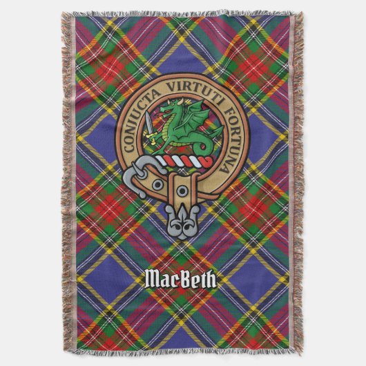 Clan MacBeth-wapen over tartan Deken (Voorkant Verticaal)
