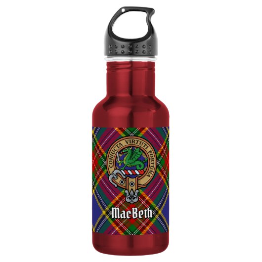 Clan MacBeth wapenschild over tartan Waterfles (Voorkant)