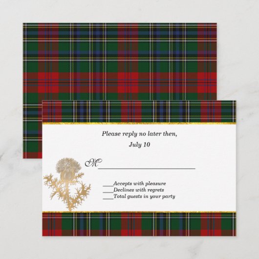 Clan MacClain Tartan Thistle Bruiloft RSVP (Voorkant / Achterkant)