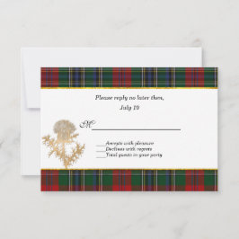 Clan MacClain Tartan Thistle Bruiloft RSVP Kaartje
