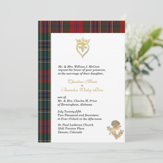 Clan MacClain Thistle 2 Tartan Wedding Invitation Kaart (Staand voorkant)