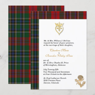 Clan MacClain Thistle 2 Tartan Wedding Invitation Kaart