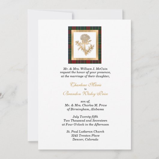 Clan MacClain Thistle Tartan bruiloft uitnodiging (Voorkant)