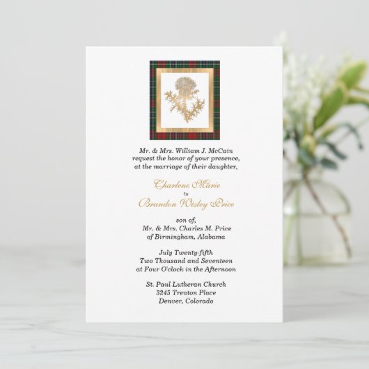 Clan MacClain Thistle Tartan bruiloft uitnodiging (Staand voorkant)