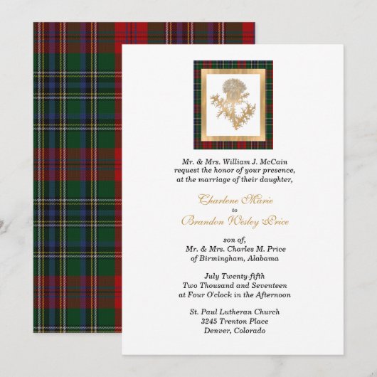 Clan MacClain Thistle Tartan bruiloft uitnodiging (Voorkant / Achterkant)