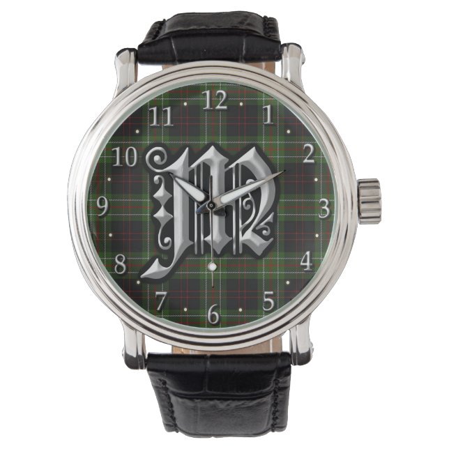 Clan MacDiarmid Letter M Monogram Hunting Tartan Horloge (Voorkant)