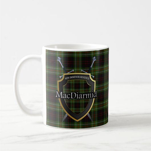 Clan MacDiarmid Tartan Shield Crossed Swords Koffiemok (Links)