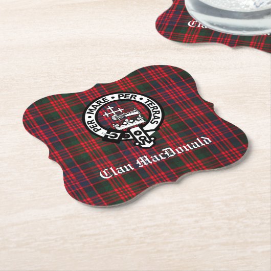Clan MacDonald Crest & Modern Tartan Kartonnen Onderzetters (Gekanteld)
