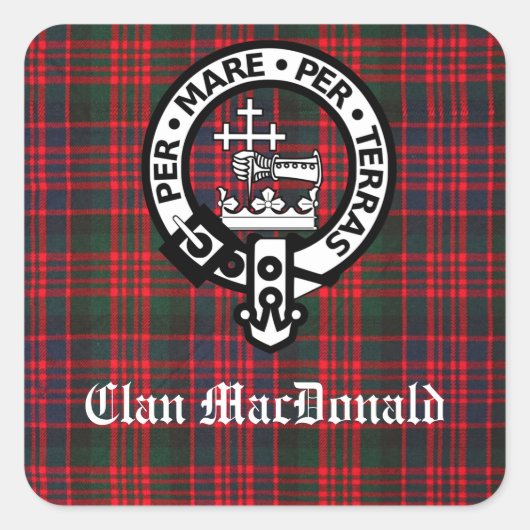 Clan MacDonald Crest & Modern Tartan Vierkante Sticker (Voorkant)