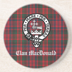 Clan MacDonald Crest & Modern Tartan Zandsteen Onderzetter