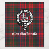 Clan MacDonald Crest & Moderne Tartan Wijn Etiket (Enkel label)