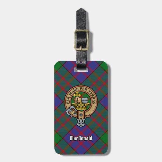 Clan MacDonald Crest over Tartan Bagagelabel (Voorkant verticaal)