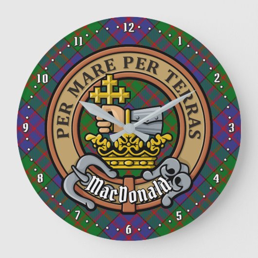 Clan MacDonald Crest over Tartan Grote Klok (Voorkant)