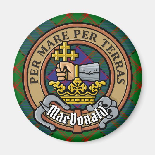 Clan MacDonald Crest over Tartan Magneet (Voorkant)