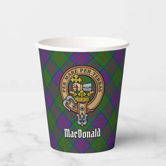 Clan MacDonald Crest over Tartan Paper Cups Papieren Bekers (Voorkant)