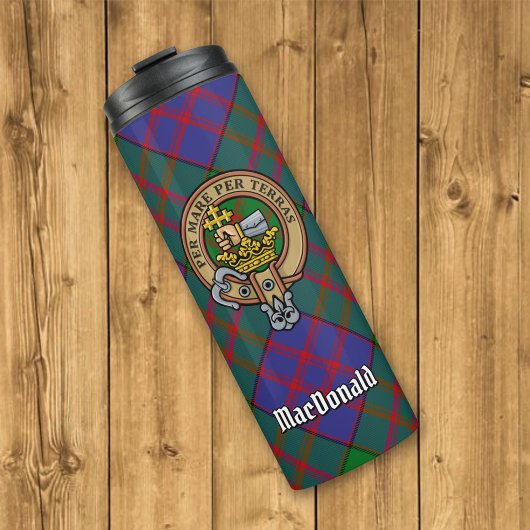 Clan MacDonald Crest over Tartan Thermosbeker