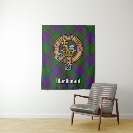 Clan MacDonald Crest over Tartan Wandkleed (In situ)