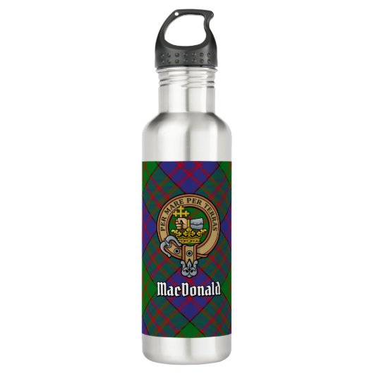 Clan MacDonald Crest over Tartan Waterfles (Voorkant)