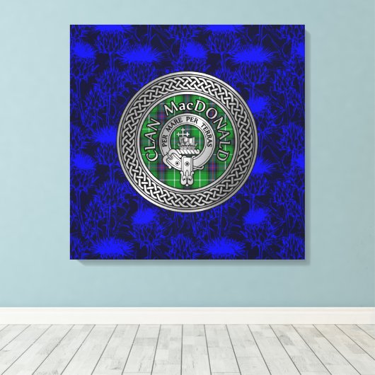 Clan MacDonald Crest & Tartan Knot Canvas Afdruk (Insitu (Houten vloer))