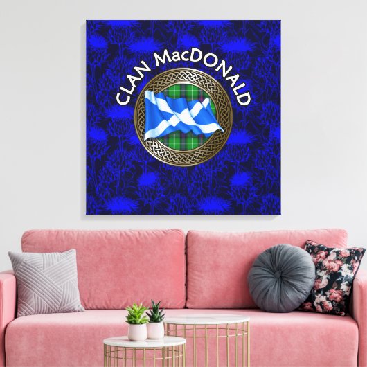Clan MacDonald Crest & Tartan Knot op Thistle Canvas Afdruk (Insitu (Woonkamer))