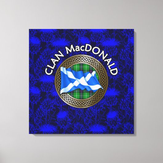 Clan MacDonald Crest & Tartan Knot op Thistle Canvas Afdruk (Voorkant)