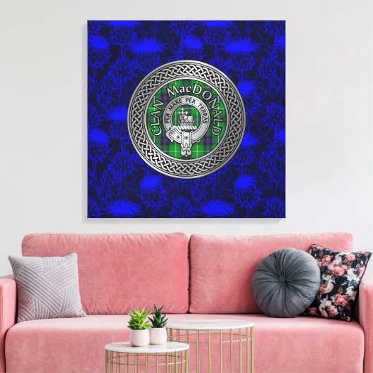 Clan MacDonald Crest & Tartan Knot op Thistle Canvas Afdruk (Insitu (Woonkamer))