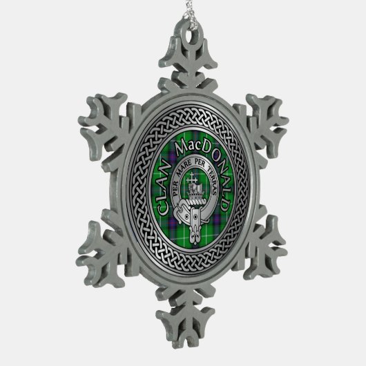 Clan MacDonald Crest & Tartan Knot Tin Sneeuwvlok Ornament (Links)