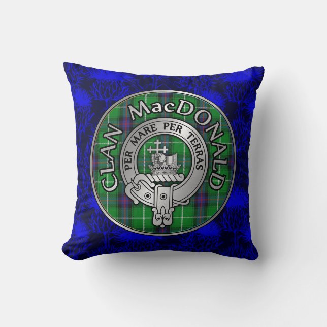 Clan MacDonald Crest & Tartan Kussen (Voorkant)