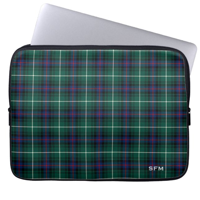 Clan MacDonald Tartan Blue & Green Pset Monogram Laptop Sleeve (Voorkant)