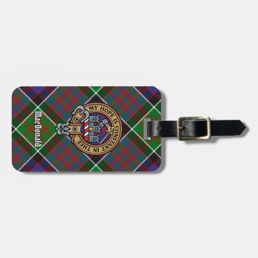 Clan MacDonald van Clanranald Crest over Tartan Bagagelabel (Voorkant horizontaal)