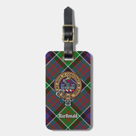 Clan MacDonald van Clanranald Crest over Tartan Bagagelabel (Voorkant verticaal)