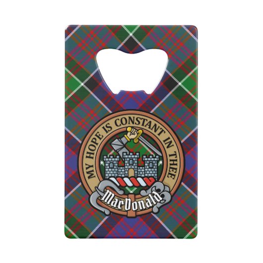 Clan MacDonald van Clanranald Crest over Tartan Creditkaart Flessenopener (Voorkant)