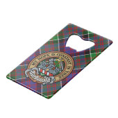 Clan MacDonald van Clanranald Crest over Tartan Creditkaart Flessenopener (Voorkant Gekanteld)