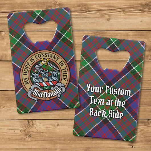 Clan MacDonald van Clanranald Crest over Tartan Creditkaart Flessenopener