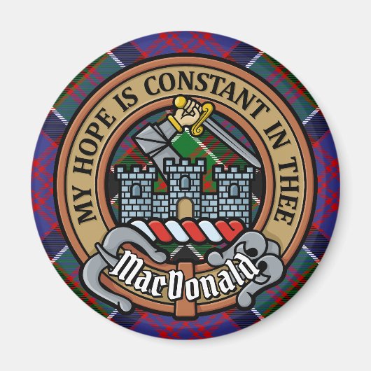 Clan MacDonald van Clanranald Crest over Tartan Magneet (Voorkant)