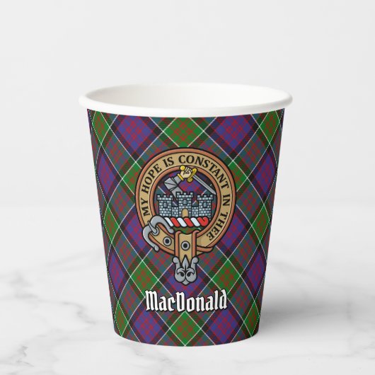 Clan MacDonald van Clanranald Crest over Tartan Papieren Bekers (Voorkant)