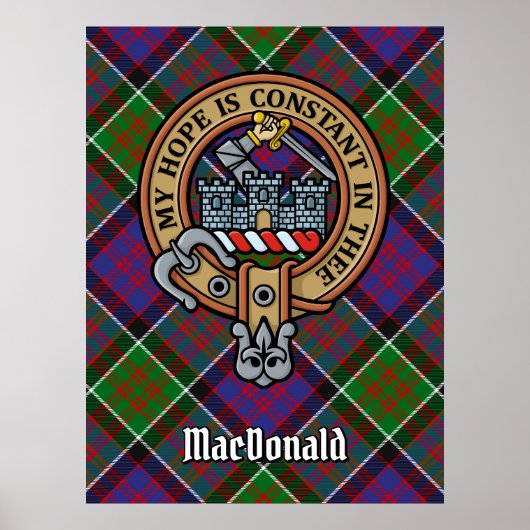 Clan MacDonald van Clanranald Crest over Tartan Poster (Voorkant)